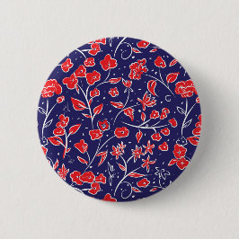 Bóton Redondo 5.08cm Padrão Floral Vermelho e Azul