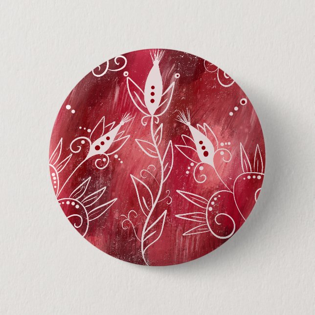 Bóton Redondo 5.08cm Padrão Floral Vermelho E Branco (Frente)