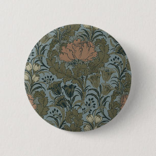 Bóton Redondo 5.08cm Padrão Floral Vitoriano Antigo Terracota Sage