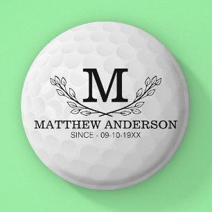 Bóton Redondo 5.08cm Padrão Personalizado da Bola de Golfe Nome Monogr