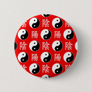 Bóton Redondo 5.08cm Padrão Yinyang Chinês de Fundo Vermelho