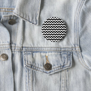 Bóton Redondo 5.08cm Padrão Zigzag preto e branco, padrão Chevron