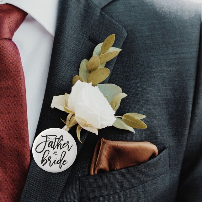 Bóton Redondo 5.08cm Padre Do Partido Bridal De Casamento De Bruxelas ('Father of the Bride' Bow Tie Brush Script Calligraphy Wedding Rehearsal Button @ fatfatin_blue_knot)