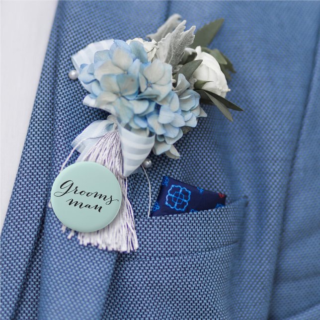 Bóton Redondo 5.08cm Padrinho de casamento Classic Script Wedding Bache ('Groomsman' Classic Script Calligraphy Wedding Rehearsal Pin Button @ fatfatin_blue_knot)