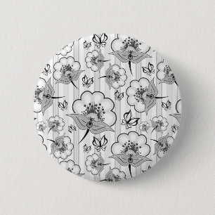 Bóton Redondo 5.08cm padrões de flores brancas e brancas, brancas, bra
