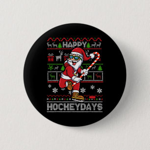 Bóton Redondo 5.08cm Pai Natal de Hóquei no Gelo Feliz Hockeydays Natal