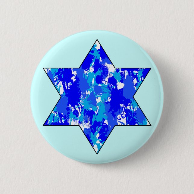 Bóton Redondo 5.08cm Paint Splatter Blue Jewish Star (Frente)