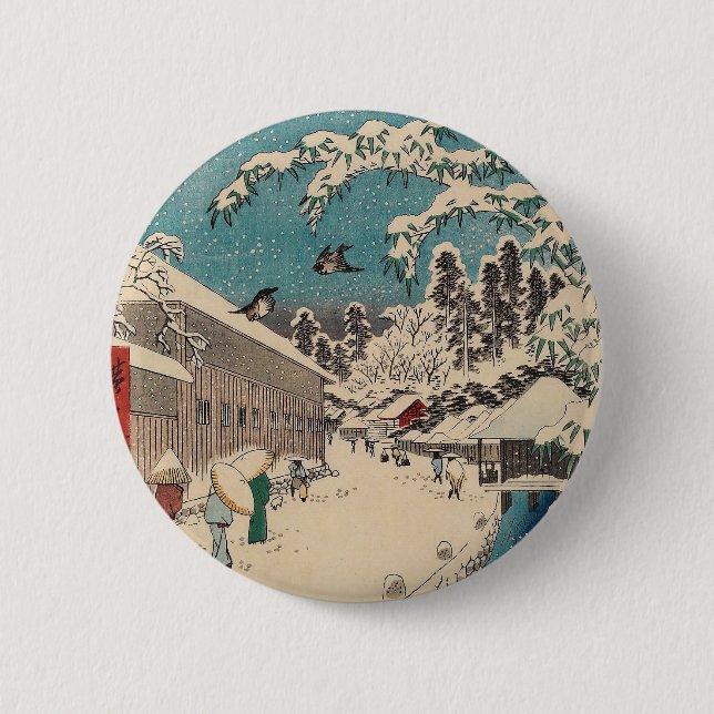 Bóton Redondo 5.08cm País japão da paisagem de inverno de Hiroshige (Frente)