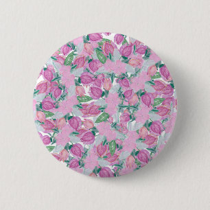 Bóton Redondo 5.08cm País verde cor-de-rosa pintado mão da aguarela