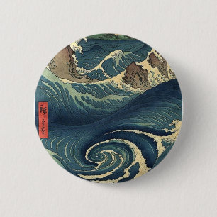 Bóton Redondo 5.08cm paisagem oceânica japeso ukiyo-e onda excelente