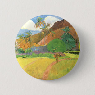 Bóton Redondo 5.08cm Paisagem Taitiana, Montanhas Taiti, Paul Gauguin