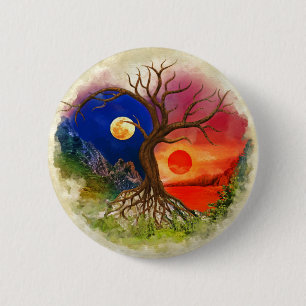 Bóton Redondo 5.08cm Paisagem Yin Yang Tree