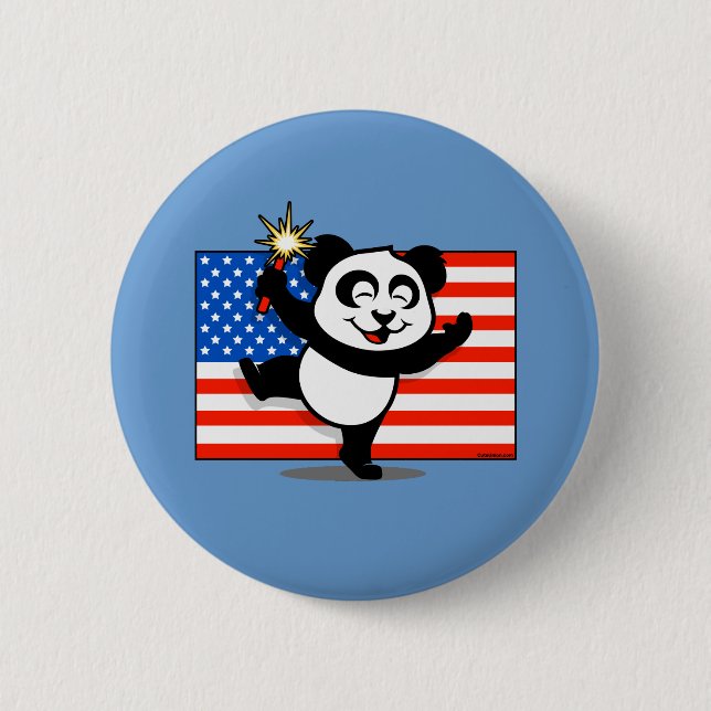 Bóton Redondo 5.08cm Panda patriótica com bandeira americana (Frente)