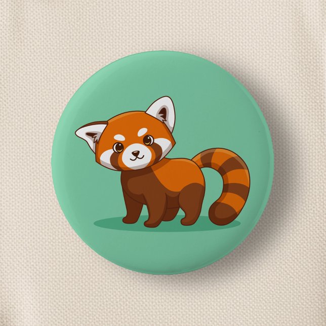 Bóton Redondo 5.08cm Panda Vermelho Fofo em Verde (Criador carregado)