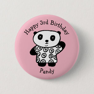 Bóton Redondo 5.08cm Pandy o Panda Personalizado Feliz Aniversário