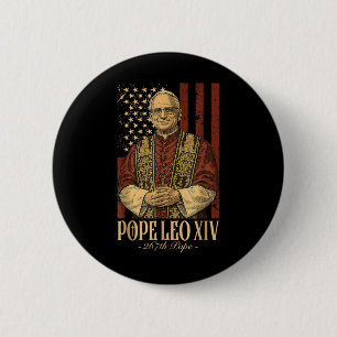 Bóton Redondo 5.08cm Papa Americano Leo Xiv 267.º Estado Unidos Bandeir