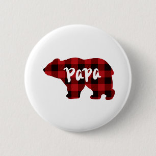 Bóton Redondo 5.08cm Papa Urso - xadrez de búfalos vermelho e preto