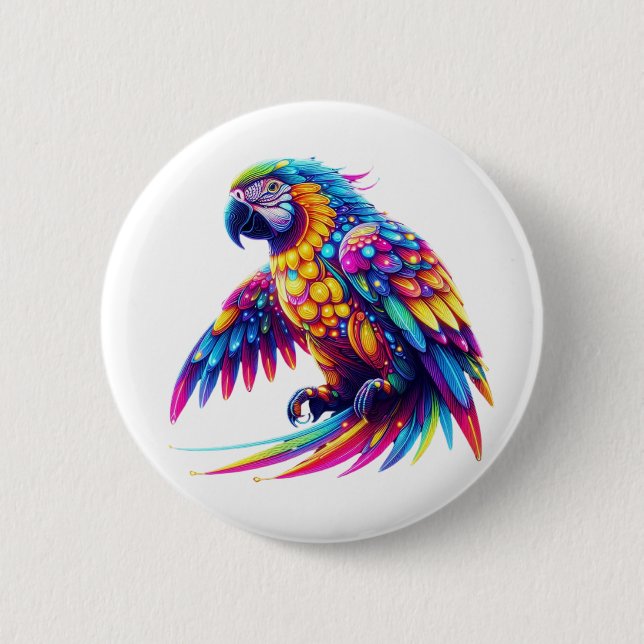 Bóton Redondo 5.08cm Papagaio brilhante colorido (Frente)