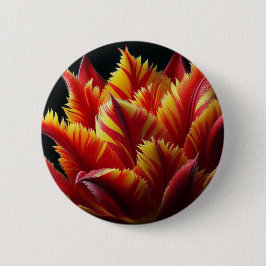 Bóton Redondo 5.08cm Papagaio Tulip Floral Vermelho e Amarelo