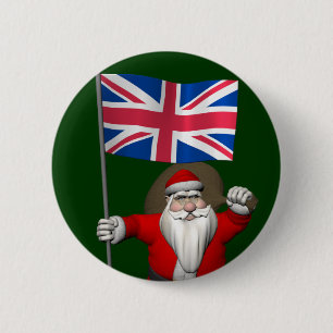 Bóton Redondo 5.08cm Papai Noel com a bandeira de união do Reino Unido