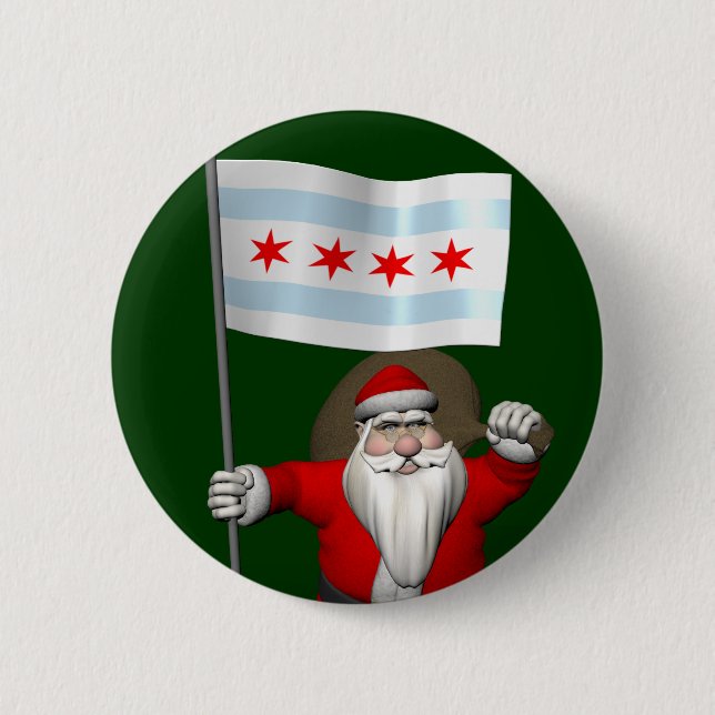 Bóton Redondo 5.08cm Papai Noel Com Alferes De Chicago (Frente)