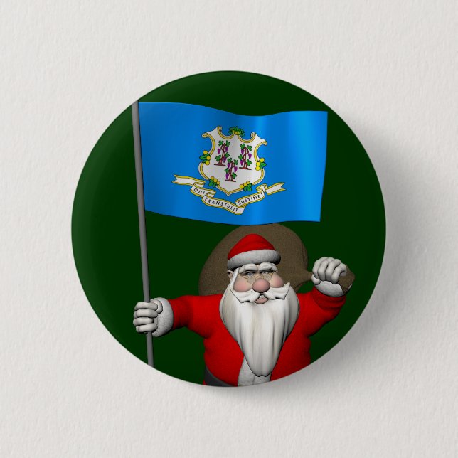 Bóton Redondo 5.08cm Papai Noel Com Alferes De Connecticut (Frente)