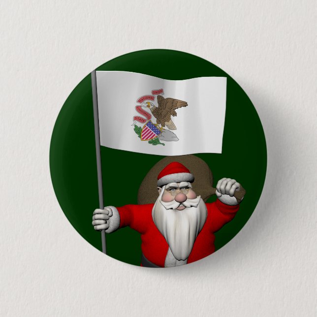 Bóton Redondo 5.08cm Papai Noel Com Alferes De Illinois (Frente)