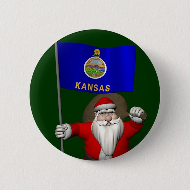 Bóton Redondo 5.08cm Papai Noel Com Alferes Do Kansas (Frente)