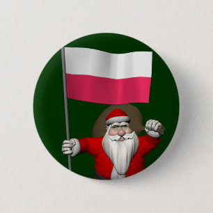 Bóton Redondo 5.08cm Papai Noel Com Bandeira De Polônia