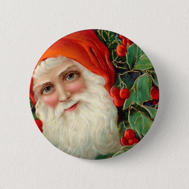 Bóton Redondo 5.08cm Papai Noel com Natal do azevinho (Frente)