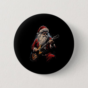 Bóton Redondo 5.08cm Papai Noel de Guitarra de Rock Tocando Guitarra -