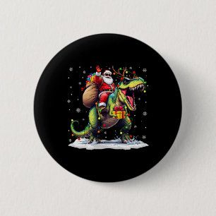 Bóton Redondo 5.08cm Papai Noel montando dinossauro T Rex Natal Meninos