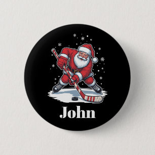 Bóton Redondo 5.08cm Papai Noel Personalizado de Hóquei no Gelo Natal E