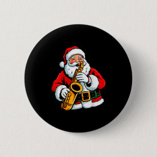 Bóton Redondo 5.08cm Papai Noel Tocando Saxofone Vibrações de Natal Nat