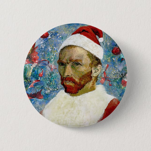 Bóton Redondo 5.08cm Papai Noel, Van Gogh (Frente)