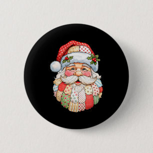 Bóton Redondo 5.08cm Papai Noel Vintage Remendo de Tecido Arte Folclóri