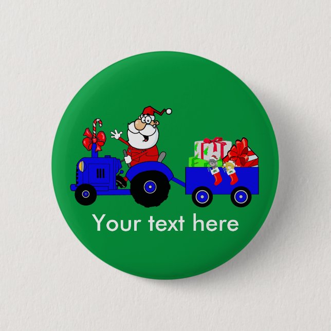 Bóton Redondo 5.08cm Papais noeis De Fazenda No Trator Com Presentes (Frente)