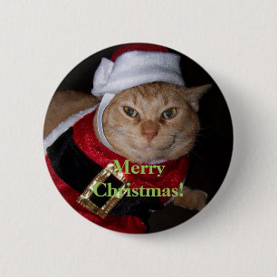 Bóton Redondo 5.08cm Papais noeis de Natal Feliz Botão de Gato Laranja