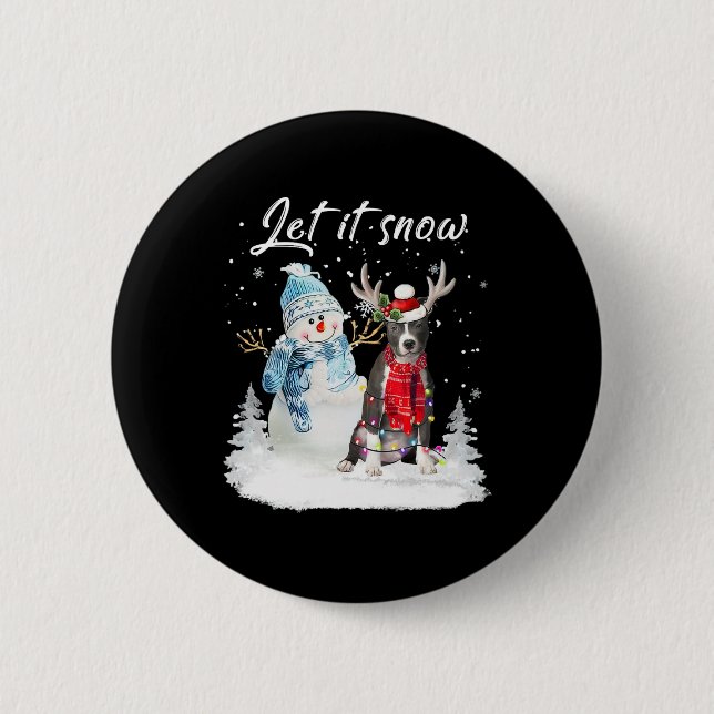 Bóton Redondo 5.08cm Papais noeis do Nose Azul Cachorro Natal Snowman X (Frente)