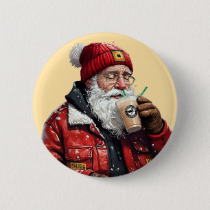 Bóton Redondo 5.08cm Papais noeis legal Bebendo Café Físico Arte de Nat
