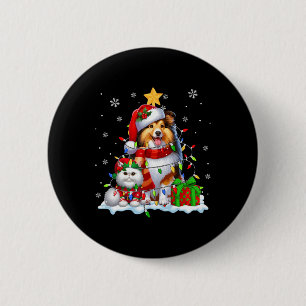 Bóton Redondo 5.08cm Papais noeis Sheltie com Elf Cat Luzes de Natal Pr