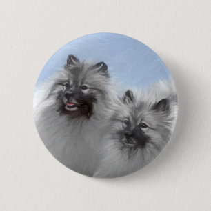 Bóton Redondo 5.08cm Par de Keeshond Pintura Original de Arte Animal