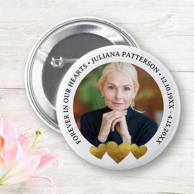 Bóton Redondo 5.08cm Para sempre em nossos Corações, Dourada Keepsasaam (Criador carregado)