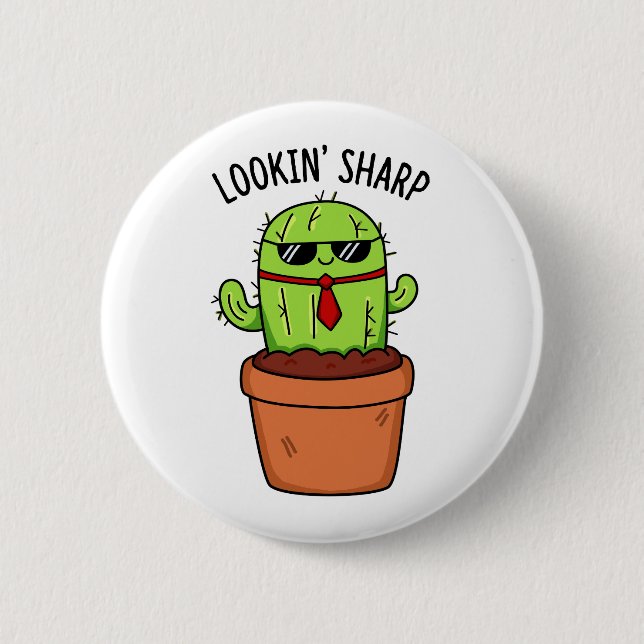 Bóton Redondo 5.08cm Parecendo Sharp Engraçado Cactus Pun (Frente)