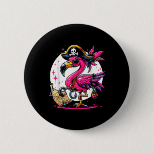 Bóton Redondo 5.08cm Partido Pirate Pink Flamingo Halloween - Jolly Rog
