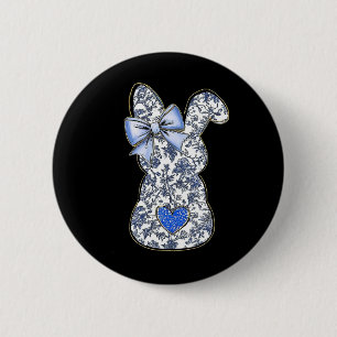 Bóton Redondo 5.08cm Páscoa Chinoiserie Floral Bunny Com Arco Azul