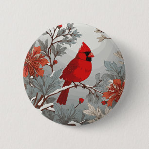 Bóton Redondo 5.08cm Pássaro Cardinal Vermelho do inverno