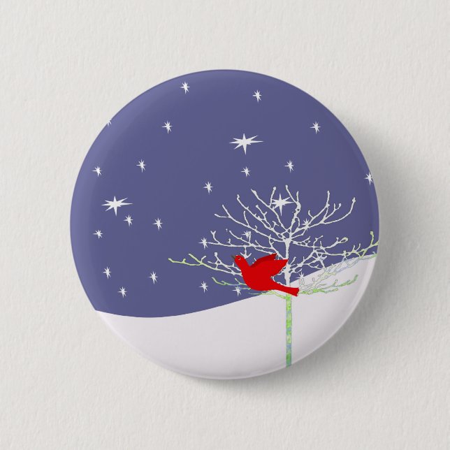 Bóton Redondo 5.08cm Pássaro de Natal Vermelho (Frente)