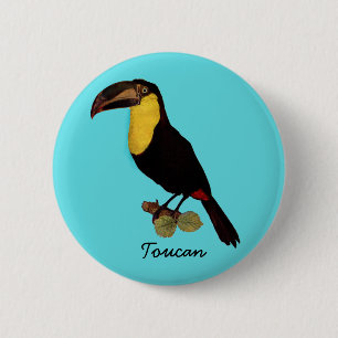 BÓTON REDONDO 5.08CM PÁSSARO DO VINTAGE TOUCAN. PIN DE YELLOW-THROATED
