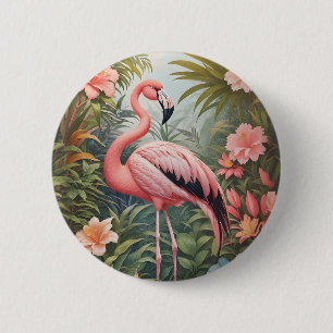 Bóton Redondo 5.08cm Pássaro Flamingo Tropical Rosa Gordo